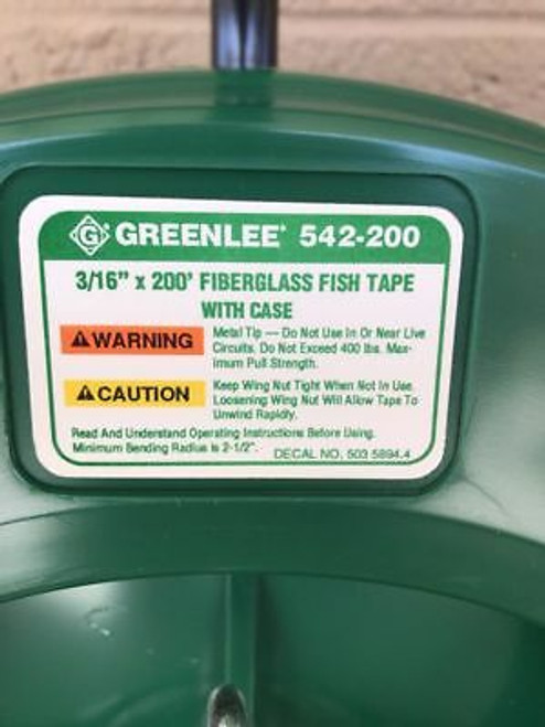 New  Greenlee 542-200 200' X 3/16 Fiberglass Fish Tape In Reel Stand