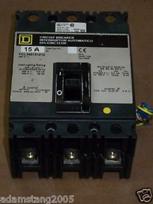 Square D FCL 3 pole 15 amp 480v FCL340151212 Circuit Breaker FCL34015-1212