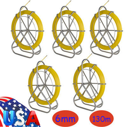 5X 130M Super Fishtape Fiberglass Wire Cable Pulling Rod Duct Rodder Puller 6Mm