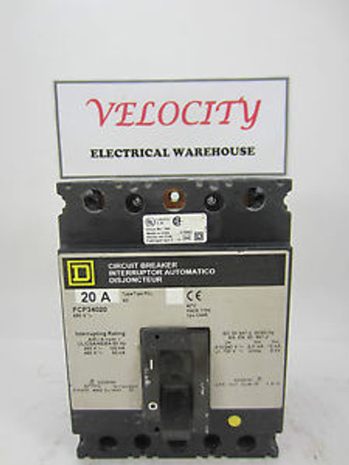 SQUARE D FCP34020 3 Pole 20 Amp 480 Volt Circuit Breaker