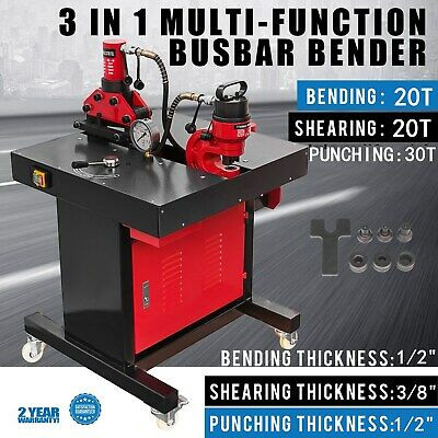 3-In-1Electric Hydraulic Busbar Bender 20-30 Ton 3/8 Thick 4 Casters Punching