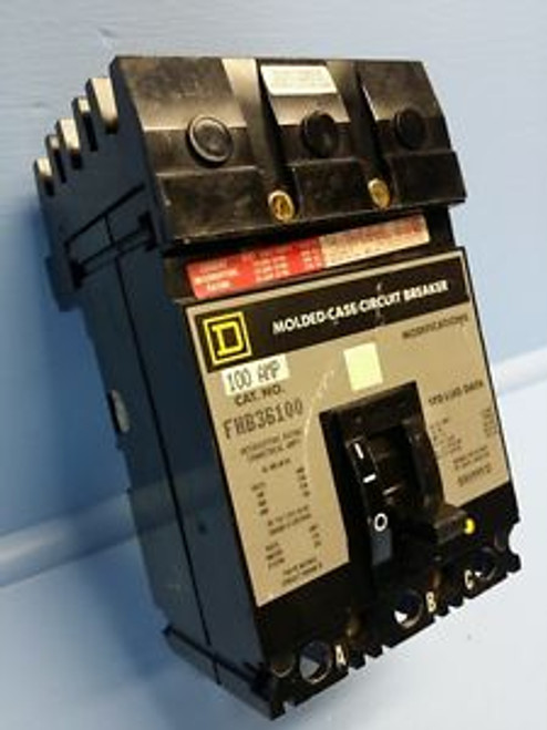 Square D I-Line FHB36100 100 Amp Circuit Breaker 600V FAB FH36100 ILine SqD 100A