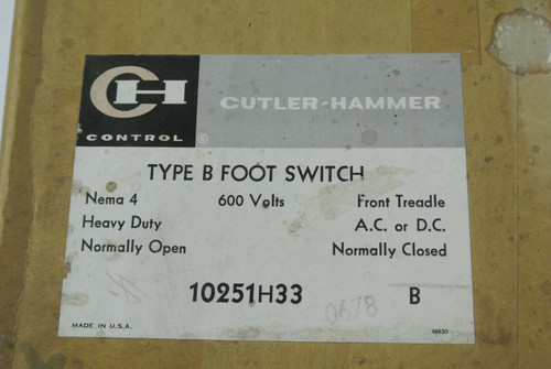 Cutler-Hammer 10251H33B Type B Foot Switch Front Treadle Ac/Dc 600V