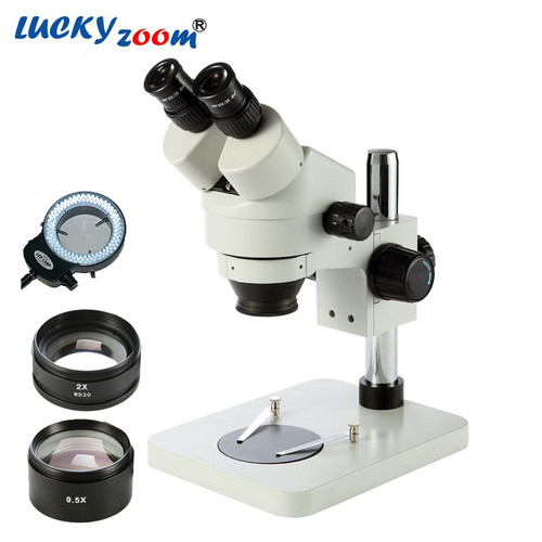 Professional 3.5X-90X Table Pillar Stand Zoom Binocular Stereo Microscope Inspection PCB Repair Microscopio 144 LED Light Source