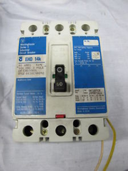 Westinghouse EHD3060 w/Shunt Trip 3 POLE 60 AMP 480 VOLT Circuit Breaker