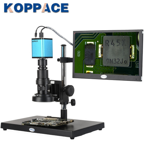 KOPPACE Auto Focus Microscope,15X-100X C-Mount Industrial Lens,LED Ring Light,HDMI HD Autofocus Video Microscope camera,13.3in