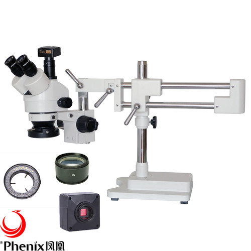 5MP CMOS Camera Phenix Microscopy 7X-90X Trinocular Zoom Stereo Microscope+LED Ring Light for Mobile Phone Repairing