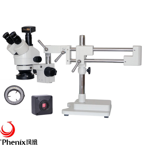 Phenix 7X-45X Stereo Zoom Trinocular Microscope for Mobile Phone Repair PCB Industrial 5MP Digital Camera