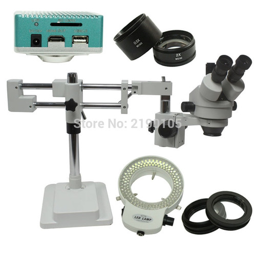 Mobile phone maintenance 3.5x-90x double arm frame stereo zoom microscope 1080P HDMI USB industrial microscope camera 144 LED