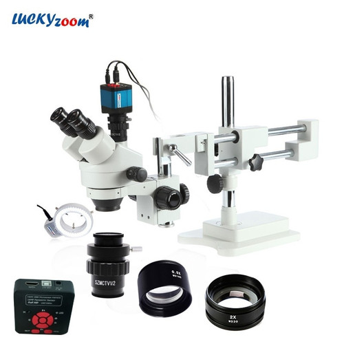 Lucky Zoom 3.5X-90X Trinocular Stereo Microscope Boom Stand 16MP HDMI USB Microscope Camera 144 LED Ring Light Accessories Set