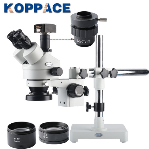KOPPACE 5MP Digital Camera USB2.0 3.5X-90X Trinocular Stereo Zoom Microscope Magnification LED Ring Light 0.5X/2X Auxiliary lens