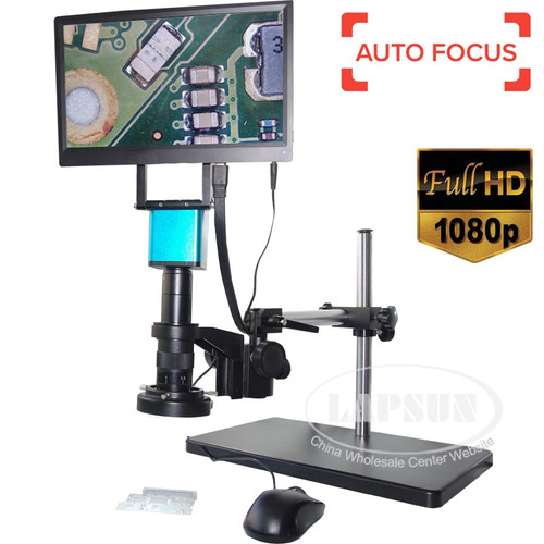 Lapsun Autofocus Auto Focus 1080P 60FPS HDMI Industrial 180X Zoom C-mount Digital Microscope Camera 11.6" 1920*1080 IPS Monitor
