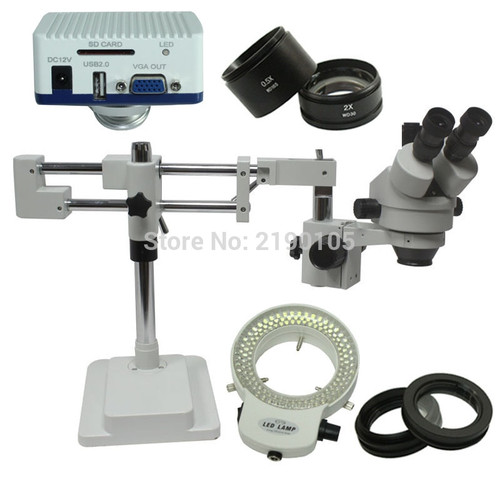 3.5x-90x arm frame stereo zoom microscope hd 1080P high speed VGA industrial microscope camera 144 LED light. Mobile phone repai