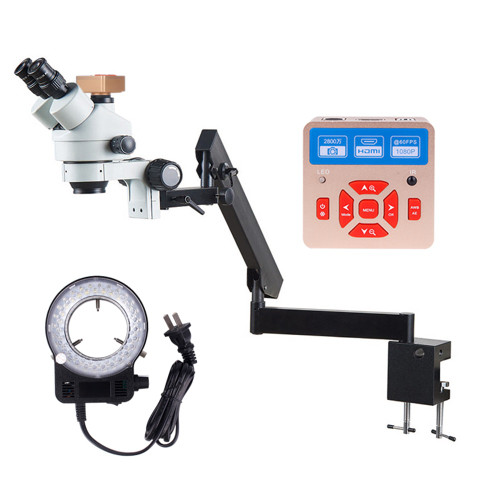 Articulating Arm Zoom Stereo Microscope 28MP HDMI Digital Camera LED Light 7-45X digital biological microscope for soldering