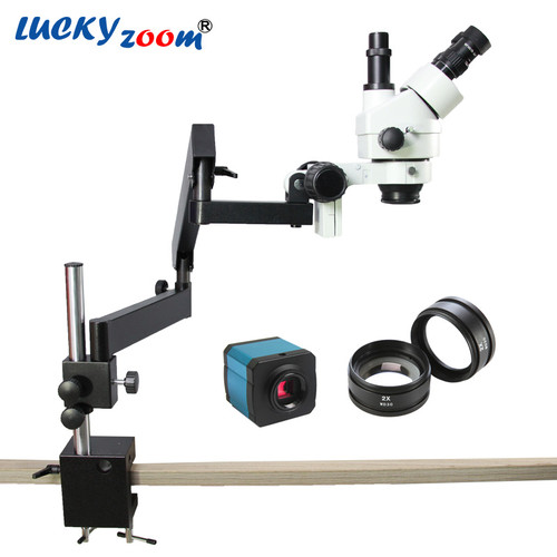 Luckyzoom 7X-90X Articulating Arm Zoom Stereo Microscope 14MP USB HDMI Digital Industry Camera SZM2.0X Objective Auxillary Lens