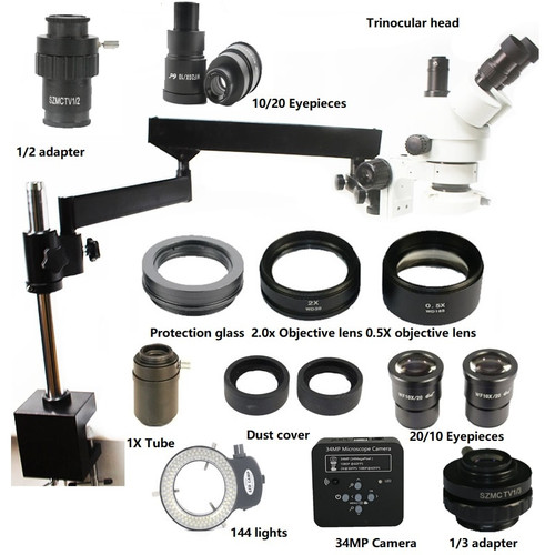 Simul-Focal 3.5X 7X 45X 90X 180X  Trinocular Stereo Articulating Arm Clamp Microscope 34MP HDMI USB Soldering Camera Phone tools
