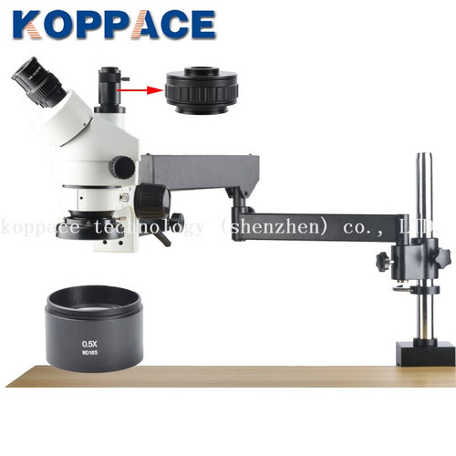 KOPPACE 3.5X-45X,Trinocular Stereo Zoom Microscope, 0.5X lens,Mobile phone repair microscope,WF10X Eyepieces,144 LED Ring Light