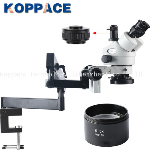 KOPPACE  3.5X-45X Trinocular Stereo Zoom Microscope,0.7X-4.5X Zoom Objective, 144 LED Ring Light Mobile phone repair microscope