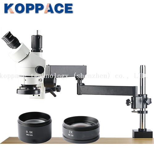 KOPPACE Trinocular Stereo Zoom Microscope,WF10X/20 Eyepieces,3.5X-90X Mobile phone repair microscope,144 LED Ring Light