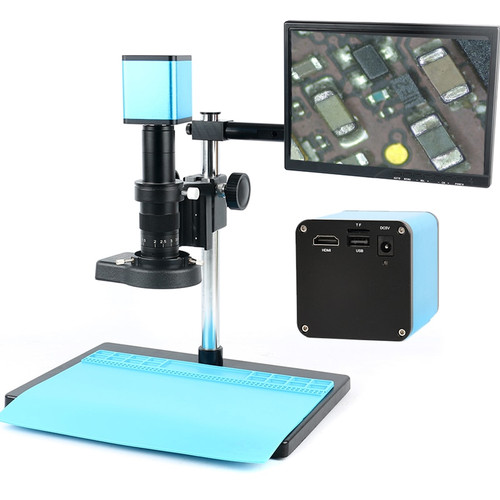 New Autofocus HDMI TF Video Auto Focus Industry Microscope Camera + 180X C-Mount Lens+Stand+144 LED Ring Light+10.1" LCD