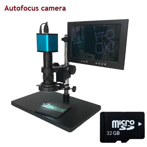 Autofocus SONY SENSOR IXM290 HDMI Video Auto Focus Microscope Camera +180X 300X C-Mount Lens+10.1" LCD monitor+32GB TF card