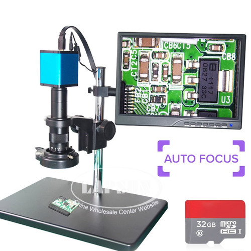 Lapsun 32GB TF Card Autofocus SONY IMX290 HDMI Auto Focus Focal Industry Camera Microscope Set 180X C-Mount Lens +10.1" Monitor
