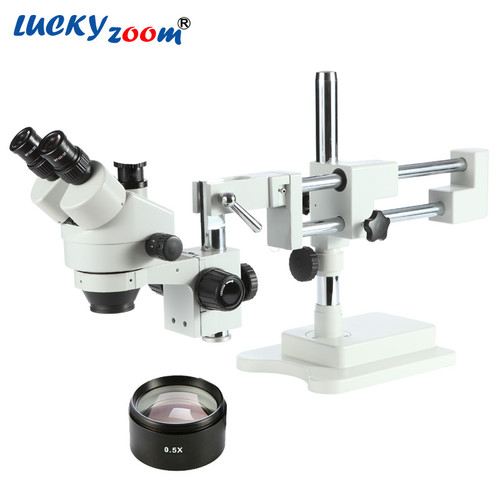 Lucky Zoom Professional 3.5X-45X Double Boom Stereo Zoom Trinocular Microscope SZM0.5X WD165mm 1/2 CTV Microscope Camera Adapter