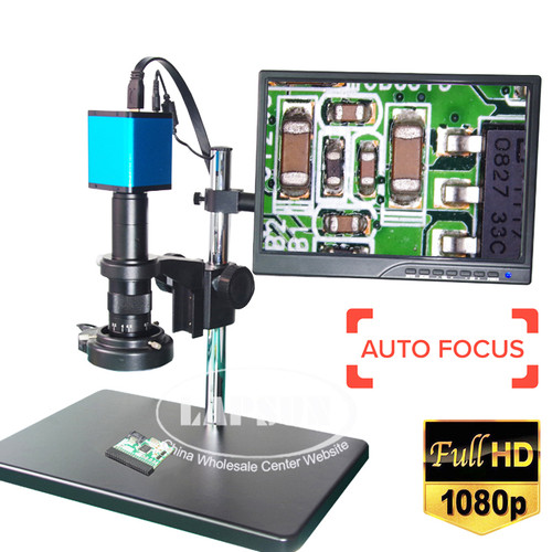 Lapsun Autofocus IMX290 HDMI TF Video Auto Focus Focal Industry Microscope Camera + 180X Lens Stand 144 LED Light+10.1" Monitor