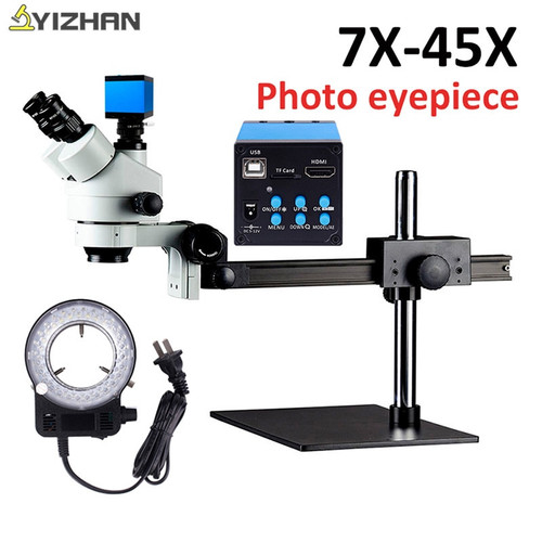 Trinocular Stereo Microscope Professional Camera 16MP HDMI Stereo Microscope Soldering Phone Repair Trinocular Mikroskop 7X-45X