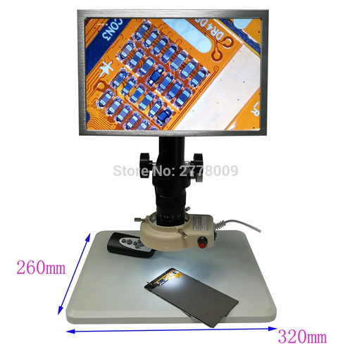 HD Industrial Digital Video Microscope HDMI Magnifier 10X-180X C-mount Lens LED Light Large Bracket with 10.1-inch HD Monitor