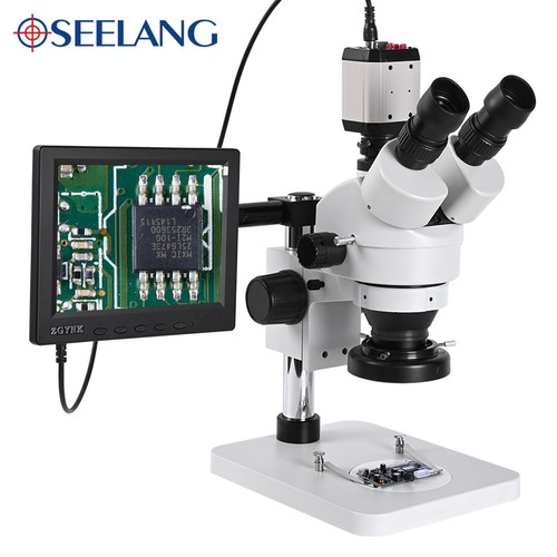 21MP 1080P HD USB VGA CVBS camera +1/3 adapter +8-inch LCD +56 LED Ring Light trinocular Stereo digital Microscope zoom 3.5 90x