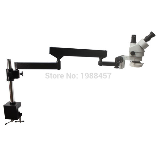 3.5X-90X Trinocular Industrial Inspection Zoom Stereo Microscope Long Arm Boom Clamp Large Stereo Table Stand With LED Lights