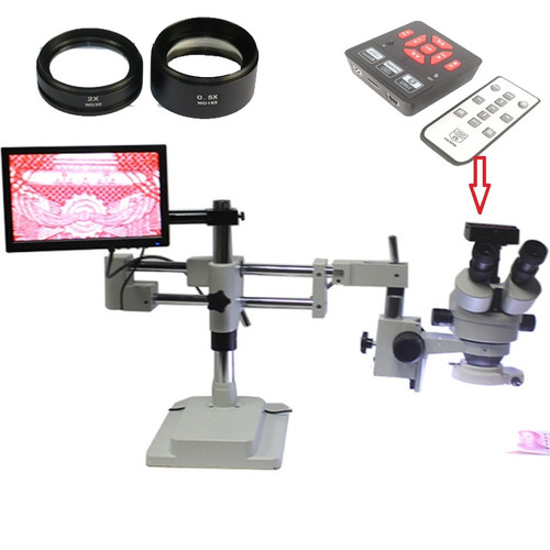 21MP 1080P HDMI USB  Microscopio Camera 3.5X-90X Double Boom Simul Focal Trinocular stereo Microscope 10.1 inch LCD monitor