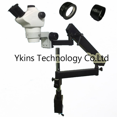 8-50X Simul-focal Continue Zoom Trinocular Articulating Arm Pillar Clamp Stereo Microscope with 10/22 eyepiece for PCB repair