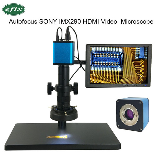 Autofocus Microscope SONY IMX290 HDMI Video Auto Focus Industry Camera + 180X C-Mount Lens+Stand+56 LED Ring Light+10" LCD