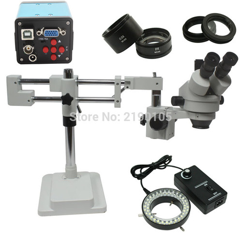 3.5x-90x arm frame stereo zoom microscope hd VGA USB AV camera 144 LED light