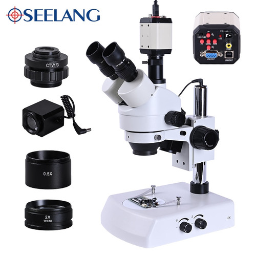 zoom 3.5 90x Stereo trinocular HD digital 2k USB VGA CVBS camera Microscope + 1/3 adapter + LED Light soldering phone repair