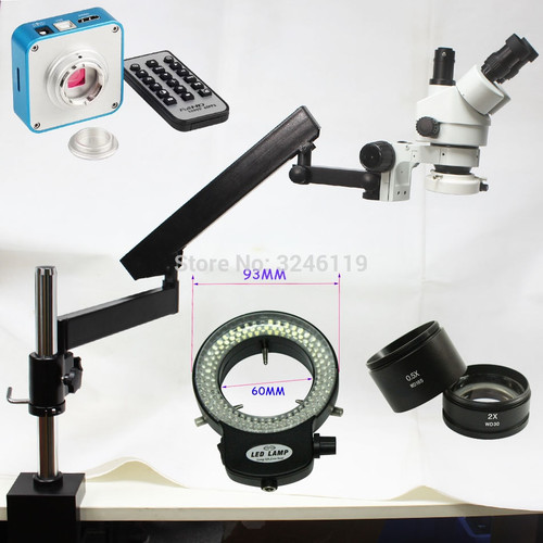 7X-90X Trinocular Industrial Inspection Microscope Long Arm Clamp Large Stereo Table Stand+20MP 1080P 60FPS HDMI USB Camera+LED