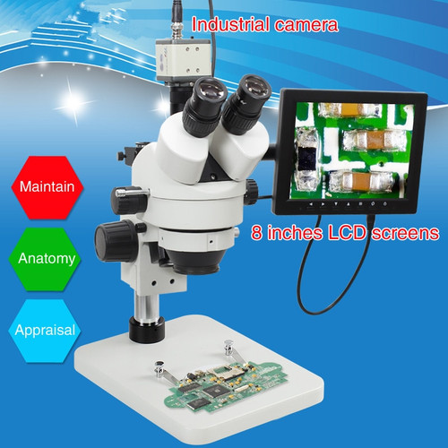 LCD screen  Continuous zoom binocular visual 7-45X Trinocular stereo microscope+Industrial Camera+56 LED light for LAB PCB