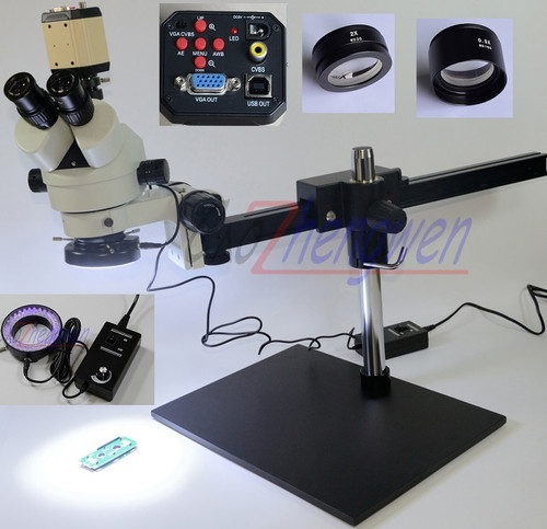 FYSCOPE 3.5X-90X! Guide Stand Stereo Zoom trinocular Microscope+2MP HD VGA camera +60pcs Led Microscope