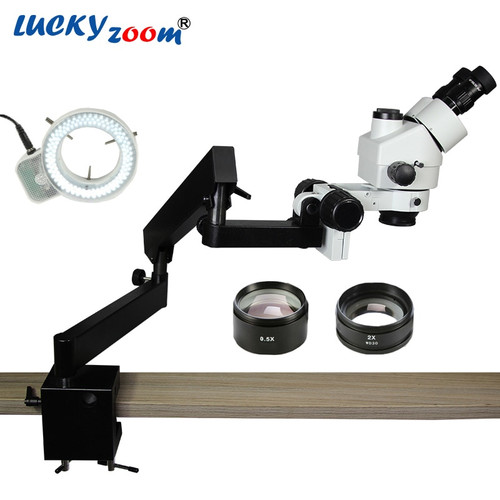 Luckyzoom Brand 3.5X-90X STEREO ZOOM Trinocular MICROSCOPE ARTICULATING STAND with CLAMP 144 LED Ring Illumination Light