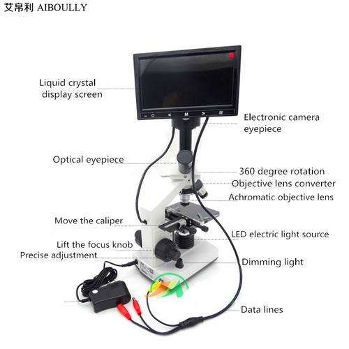 Electronic Biological Microscope 640x Zoom High Definition 7in Display Biology Instrument Diagnostic Tool Blood Cell Analysis