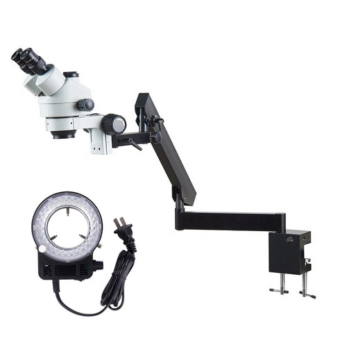 Simul-Focal 7X-45X Trinocular Stereo Microscope Articulating Arm Clamp Microscope electronic biological microscope trinocular