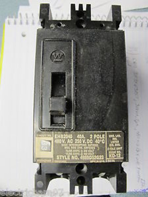 Westinghouse EHB2040, 40 Amp, 2 Pole Circuit Breaker