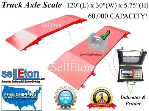 Selleton 10' X 30" Heavy Duty Industrial 60K Lbs Semi Truck, Car, Weighing Axle Scale