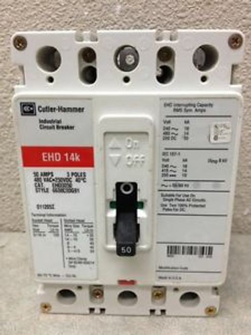 CUTLER HAMMER EHD3050 3 POLE 50 AMP 480 VOLT 14KAIC RED LABEL BOLT-ON BREAKER