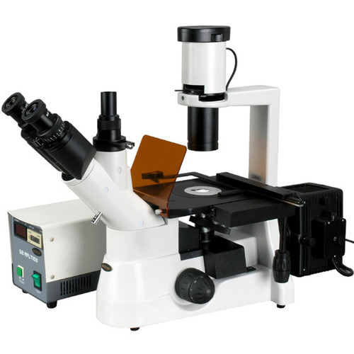 Amscope In300Tc-Fl Long Working Distance Inverted Fluorescence Trinocular Microscope, 40X-1000X, Wh10X And Wh25X Eyepieces, Phase-Contrast Objectives, 30W Halogen Illumination, 0.3 Na Abbe Condenser, Mechanical Stage, 110V