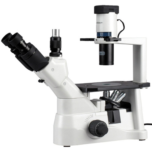 Amscope In400T Long Working-Distance Inverted Trinocular Microscope, 40X-600X, Wh10X Super-Widefield Eyepieces, Brightfield And Phase-Contrast Objectives, 30W Halogen Illumination, 0.3 Na Abbe Condenser, Plain Stage, 90 To 240V
