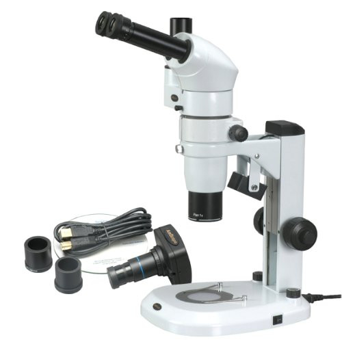 Amscope Pm240T-8M Digital Trinocular Common Main Objective Stereo Zoom Microscope, Wh10X Eyepieces, 8X-80X Magnification, 0.8X-8X Zoom Objective, Pillar Stand, 100V-240V, Includes 8Mp Camera With Reduction Lens And Software