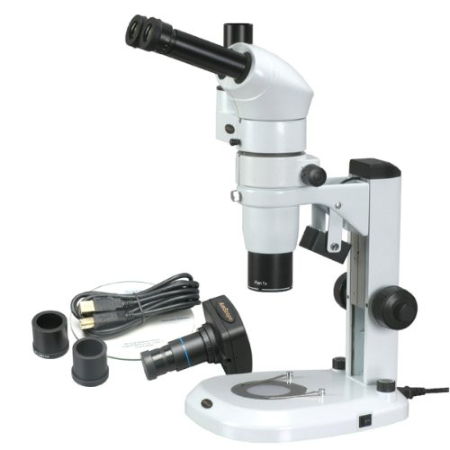 Amscope Pm240T-10M Digital Trinocular Common Main Objective Stereo Zoom Microscope, Wh10X Eyepieces, 8X-80X Magnification, 0.8X-8X Zoom Objective, Pillar Stand, 100V-240V, Includes 10Mp Camera With Reduction Lens And Software